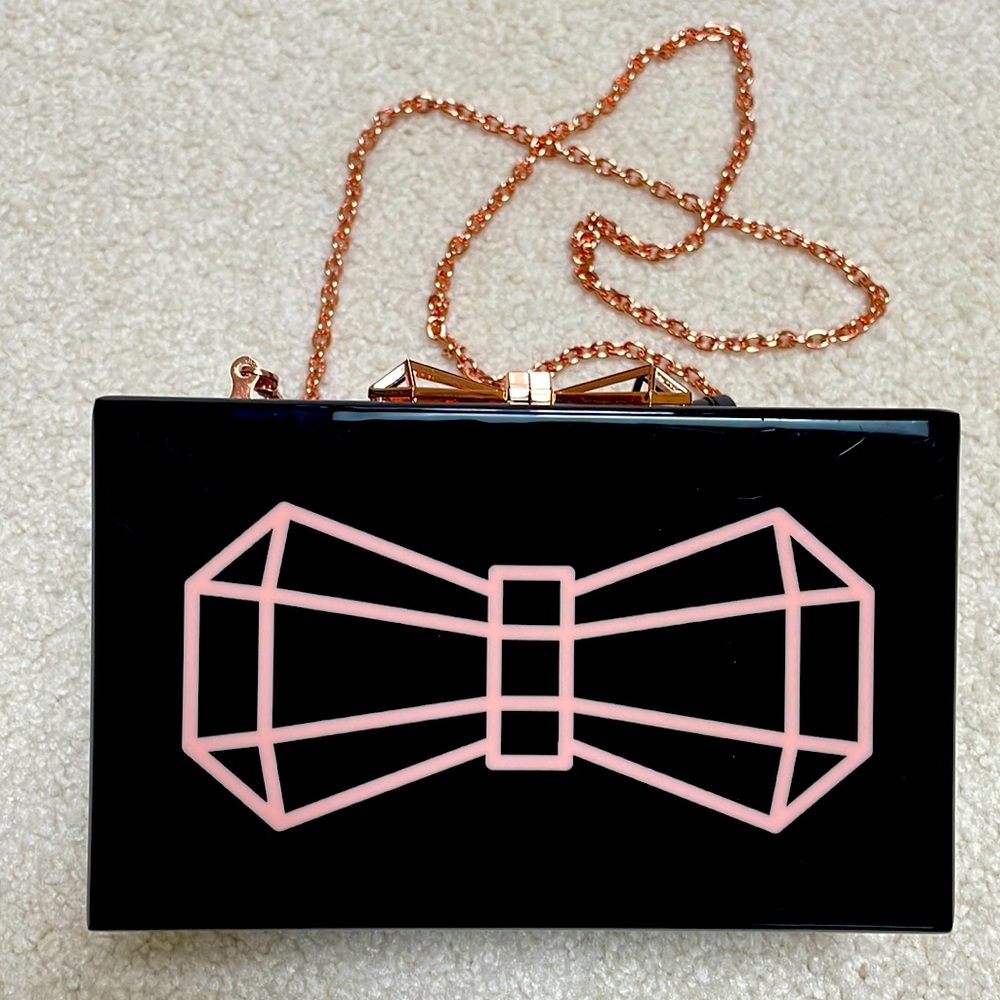 Ted baker, black and pink with rose gold clutch box purse